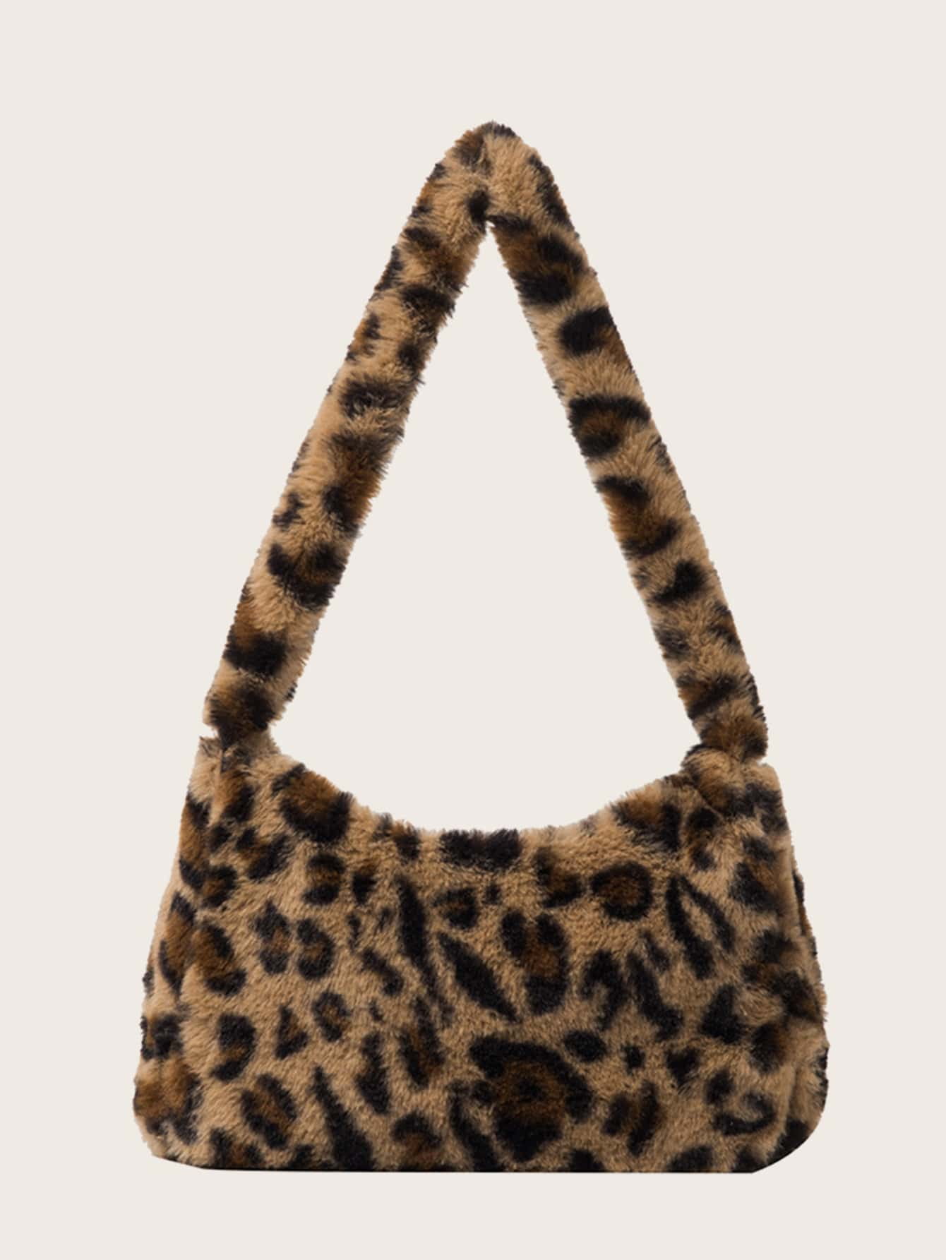 fluffy leopard print tote bag