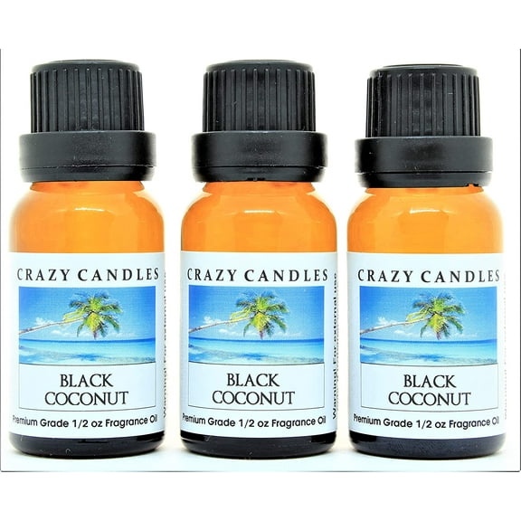 Crazy Candles Black Coconut (Made in USA) 3 Bottles 1/2 Fl Oz Each (15ml) Premium Grade Scented Fragrance Oil