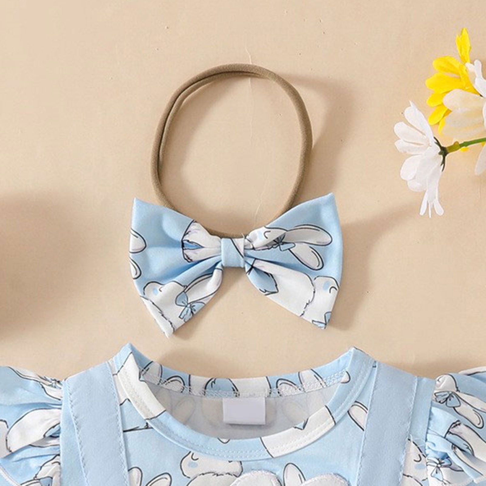Staki Baby Dress Bodysuit Newborn Baby Girl Summer Dress Ruffle Sleeveless Floral Embroidery Romper Dress Headband Beautiful Clothes Set 0-18M(Dark Blue,9-12 Months)