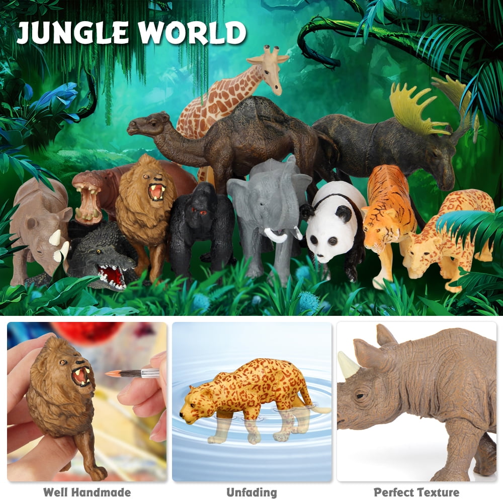 Safari Animal Toys Figures, 12 PCS Realistic Jumbo Wild Jungle Animals Figurines, Large African Zoo Animal Playset Mini Animals Figures, Plastic Animal Learning Toys for Kids Toddlers Boys Girls