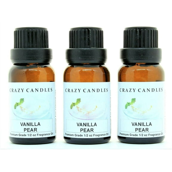 Crazy Candles Vanilla Pear 3 Bottles 1/2 FL Oz Each (15ml) Premium Grade Scented Fragrance Oil Made in USA