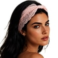 thumbnail image 4 of Womens Vintage Lace Headband - Wide Elastic Boho Turban with Bow Knot & Floral Hollow - Stretchy Non-Slip Scarf for Daily Wear Pink, 4 of 4
