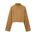 thumbnail image 3 of Nfurl Veste à Col Montant Zippée pour Femmes Manches Longues Décontractée Veste Courte Mode Automne Couleur Unie avec Poches Marron m, 3 of 8