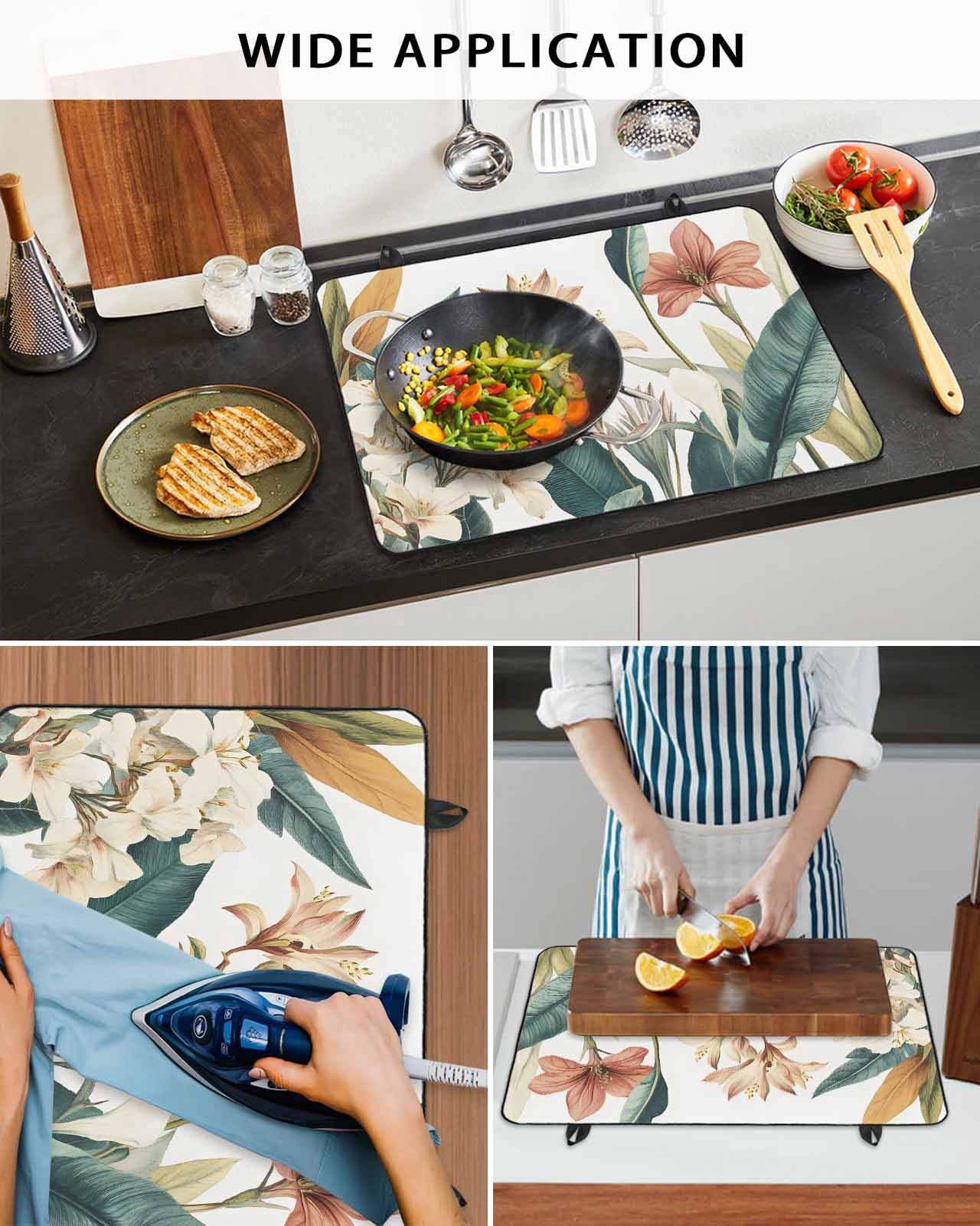 nqOlkjepod Large Induction Cooktop Protector Mat 24"x21", Tropical Floral Leaves Stove Top Covers for Electric Stove, Summer Watercolor Flowers Stove Burner Cover Mats, Glass Top Stove Cover