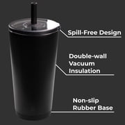 HydroJug Everyday Tumbler – Ceramic-Lined Insulated Tumbler with Straw and Soft-Touch Lid, Cup Holder Friendly – 20 oz, Black