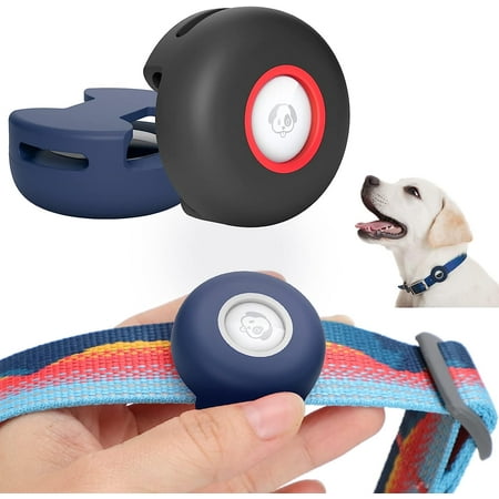 Airtag Dog Collar Holder 2 Pack Silicone Protective Air Tag Cat Collar Cover, Anti-Lost Locator Case for Apple Airtags Compatible with Dogs Cats Collars Loop & Pets Accessories (Black & Blue)
