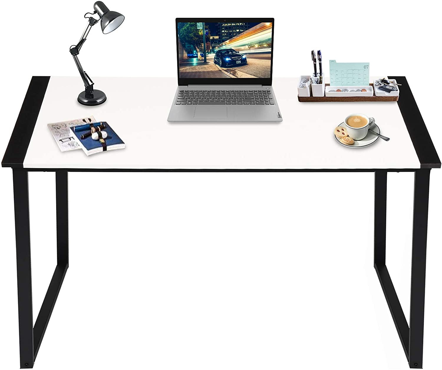 IRIS USA 47 Inch Modern Laptop and Computer Desk Office Table for Home Office Water and Scratch Resistant Surface Gaming Desk Easy to Assemble Black Desk