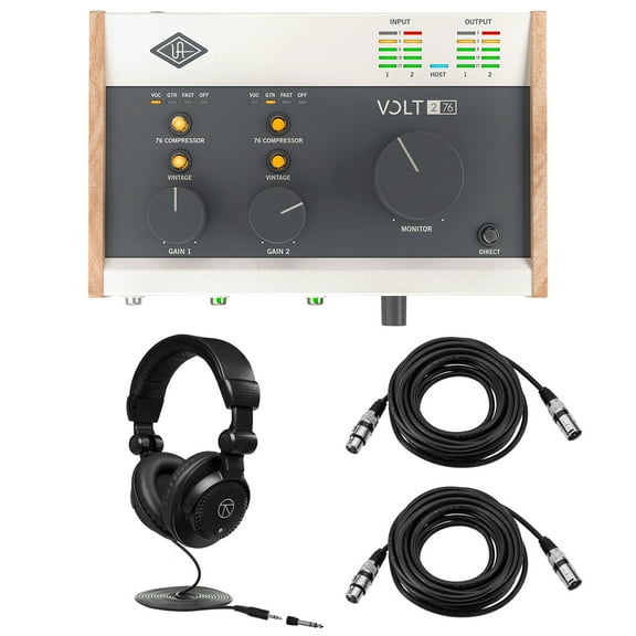 Universal Audio Volt 276 Portable 2x2 USB Type-C Audio/MIDI Interface with Built-In Compressor, Bundle with TAPH100 Headphones and 2x 25' XLR Microphone Cable