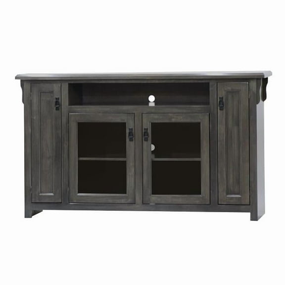 American Heartland 85863EAM Poplar Tall TV Stand with 2 Glass Panel Doors, European Aquamarine