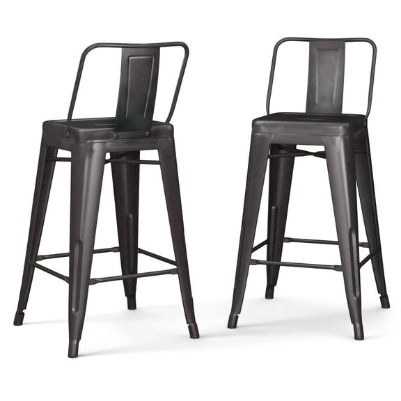 Simpli Home Rayne Industrial Metal 24 inch Counter Height Stool (Set of 2) in Gunmetal Grey