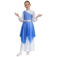 thumbnail image 3 of Miutii Kids Girls Color Block Dance Dress for Liturgical Worship Praise Long Sleeve Church Choir Gown Dancewear Royal Blue 14, 3 of 7