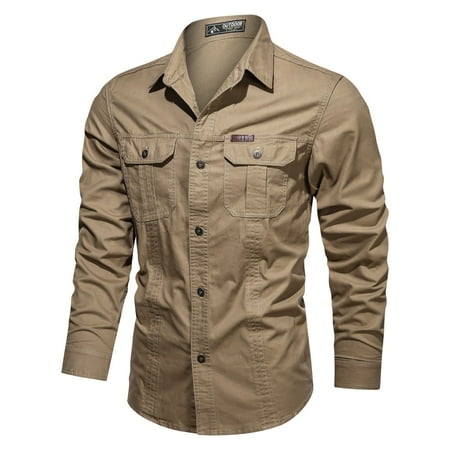 Zshosam Men s Sun Protection Fishing Shirts Long Sleeve Travel Work Shirts for Men UPF50+ Button Down Shirts with Zipper Pockets(Khaki XXL)