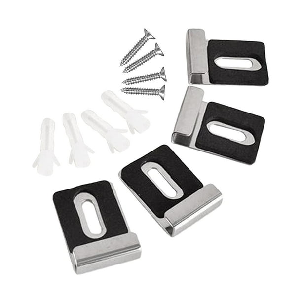Kits de 4 clips para soporte de espejo, kits de suspensión de espejo para montaje en pared con accesorios resistentes Negro Plata L