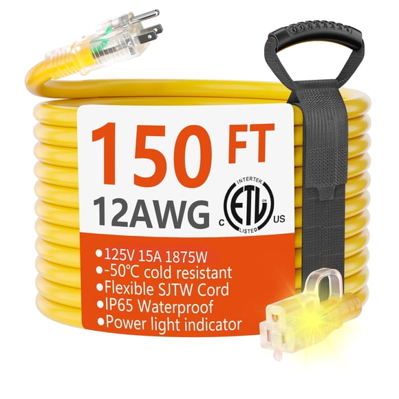 Cable de extensión HUANCHAIN de 150 pies, calibre 12/3, impermeable para exteriores