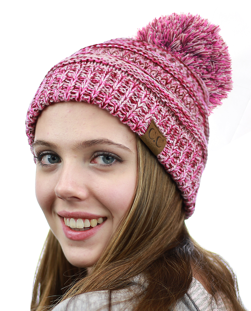 NYFASHION101 Unisex Cable Knit Beanie – Multicolor Warm Thick Slouchy Cap, Beige/Ivory