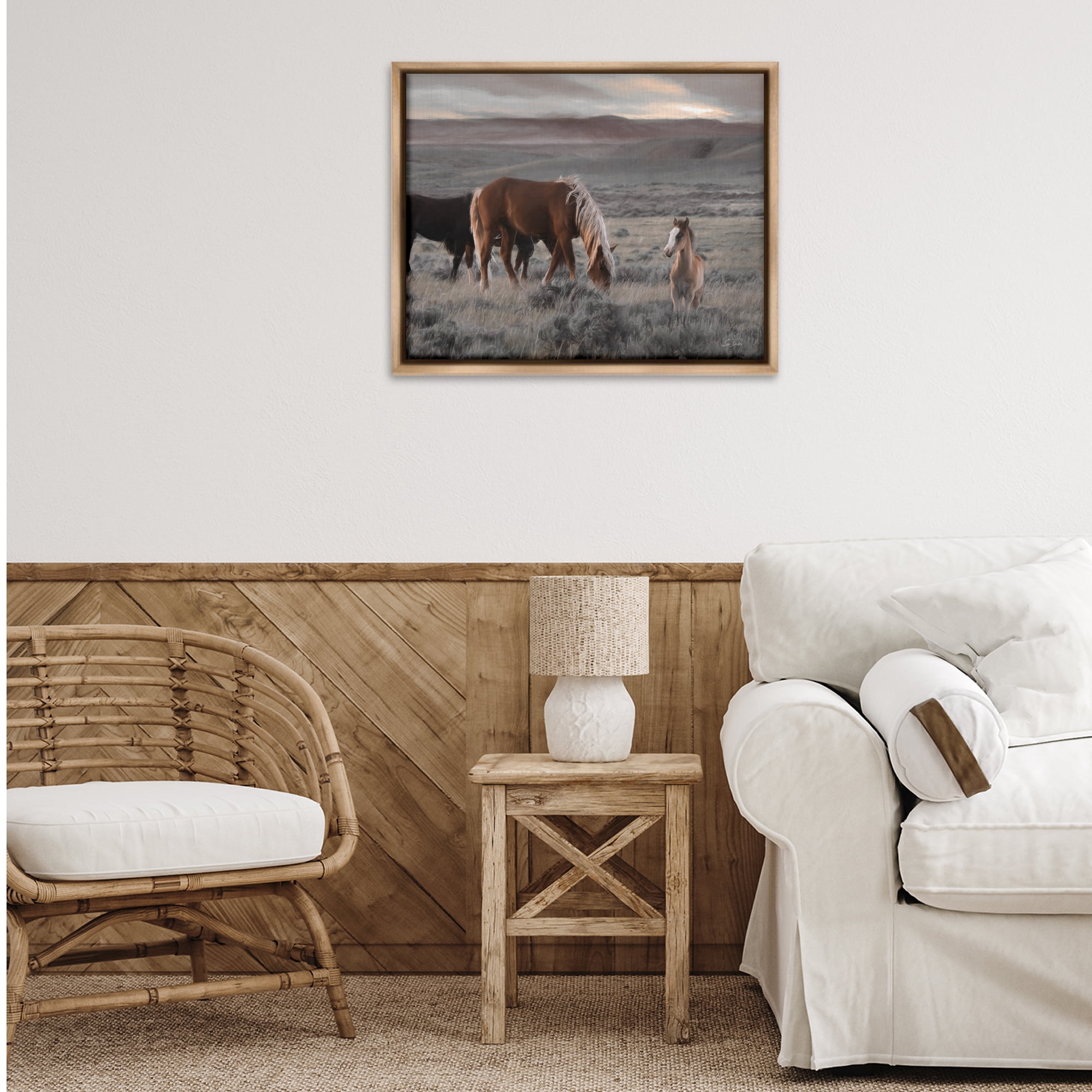 Stupell Industries Country Horses in Valley Animals Photography Brown Floater Framed Canvas Art Print Wall Art, 31 x 25