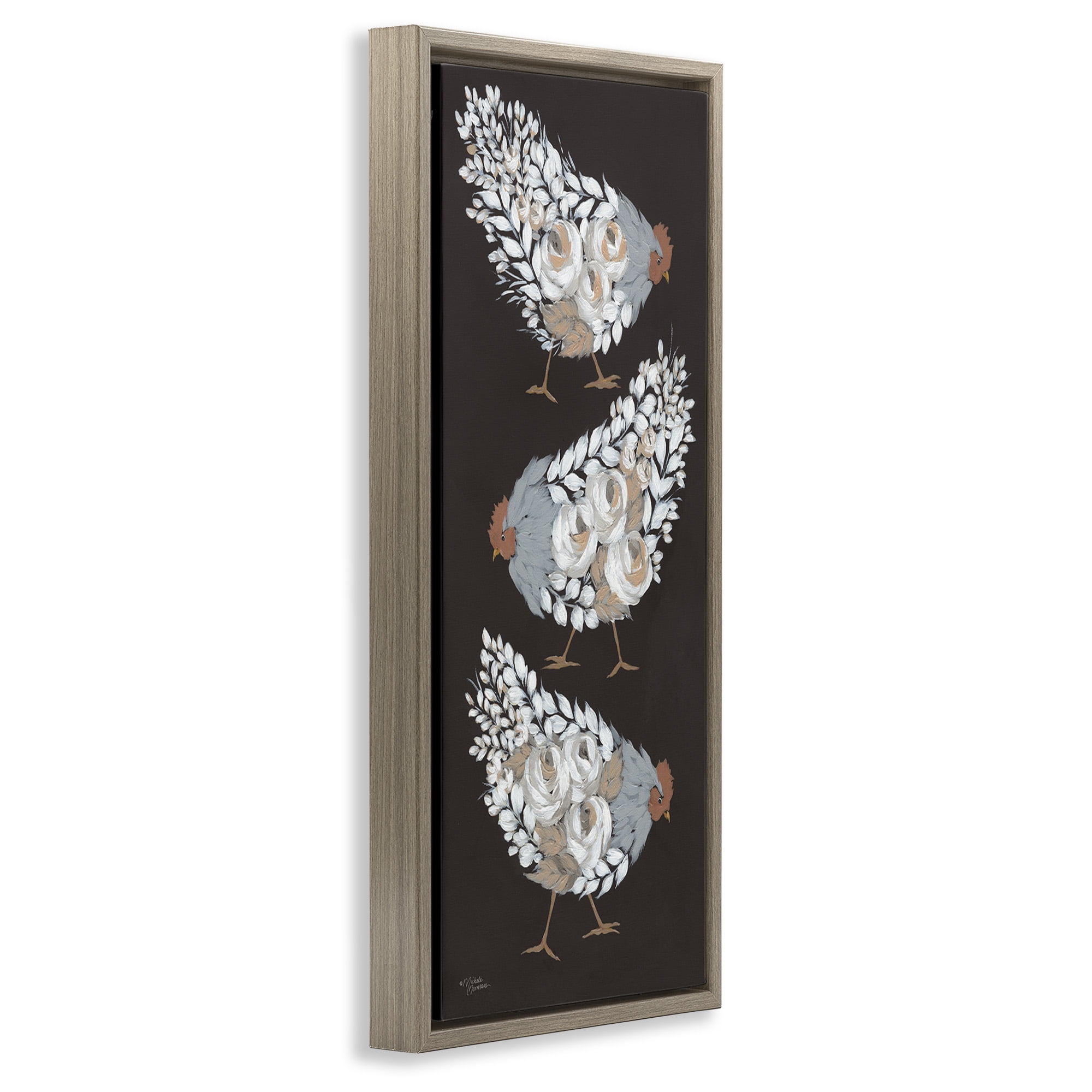 Stupell Industries Abstract Floral Body Hens Animals & Insects Painting Brown Floater Framed Canvas Art Print Wall Art, 11 x 25