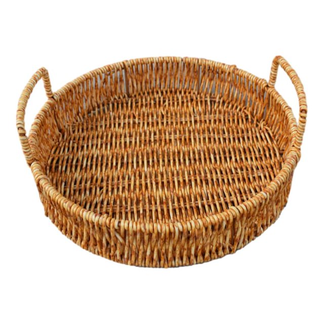 Inteprter Bandeja tejida, bandejas de almacenamiento con asa, de pan ligero, cesta de almacenamiento de cocina portátil, sala de estar, Decoración del hogar Goma de flor amarilla 25 cm * 4.5 cm