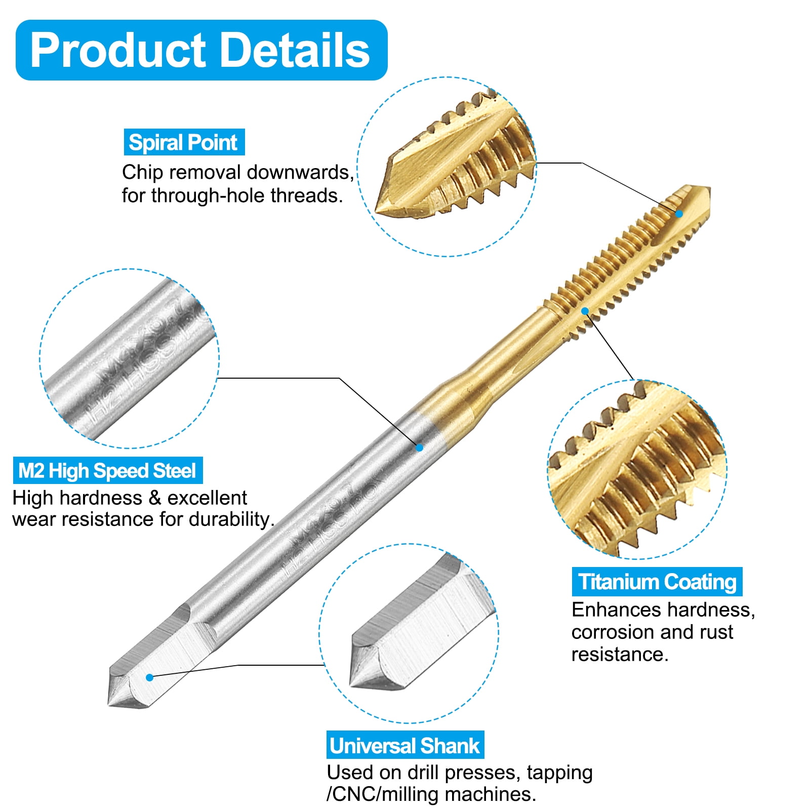 Uxcell Tap and Drill Bit Set, 5pcs M4 x 0.7 Metric Spiral Point Thread Screw Taps & 5pcs 3.3mm Twist Drill Bits, Titanium Coated/Roasted Yellow HSS-6542/M35 HSS-CO Tapping Threading Tool