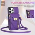 thumbnail image 5 of Phone Case for iPhone 13 Pro 6.1 inch Wallet Cover with Credit Card Holder Zipper Slot Crossbody Strap Lanyard Leather Stand Cell iPhone13Pro 5G i i-Phone i13 iPhone13 13Pro Women Girls Purple, 5 of 7