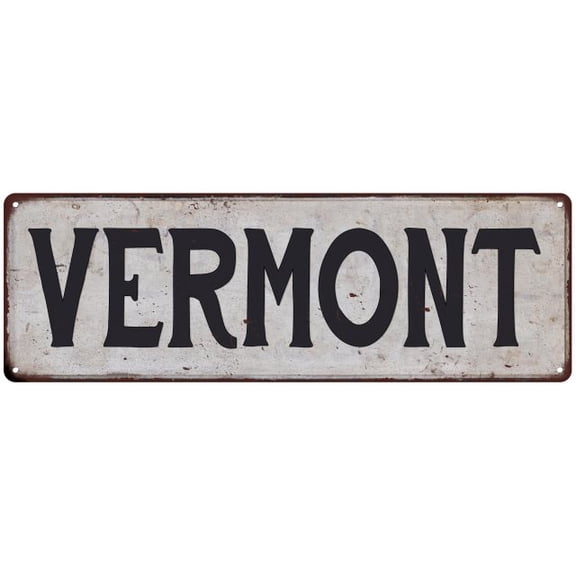 VERMONT Vintage Look Rustic Metal 6x18 Sign City State 206180041095