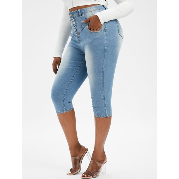 Jeans Talla Extra Capri Lavado Claro Rosegal Vaqueros de talla grande