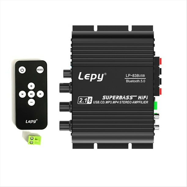 Amplificador USB Bluetooth 5.0 2.1 de 3 canales con supergraves Compatible con reproducción de música sin pérdidas USB con mando a distancia Amplificador digital LP-838USB