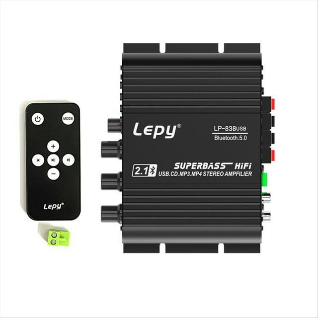 Amplificador USB Bluetooth 5.0 2.1 de 3 canales con supergraves Compatible con reproducción de música sin pérdidas USB con mando a distancia Amplificador digital LP-838USB