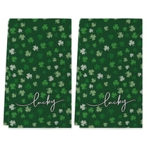 St. Patrick's Day Kitchen Towels Set of 2, Lucky St Patricks Day Dishcloth, Green Shamrock Dish Towels Home Decor, 18x26 inch, Polyester