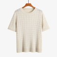 thumbnail image 5 of Women's Solid Color Cable Knit Pullover Sweater, Plus Size Crew Neck Short Sleeve Chunky Top, for Spring Summer Daily Wear or Casual Cozy Outings Beige L, 5 of 10