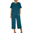 thumbnail image 4 of LYXSSBYX Womens Pajama Sets Clearance 2PC Women's Solid Color V Neck Lace Splicing Short Sleeve Sleepshirt and Pants Sets Loungewear Pajamas with Pockets, 4 of 8