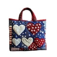 thumbnail image 6 of Fuebueo Patriotic Tote Bag for Women, 4th of July Quilted Shoulder Bag for Women, American Flag Heart Purse with Peace Sign, Large Capacity Travel Canvas Handbag, Perfect Gift, 6 of 7