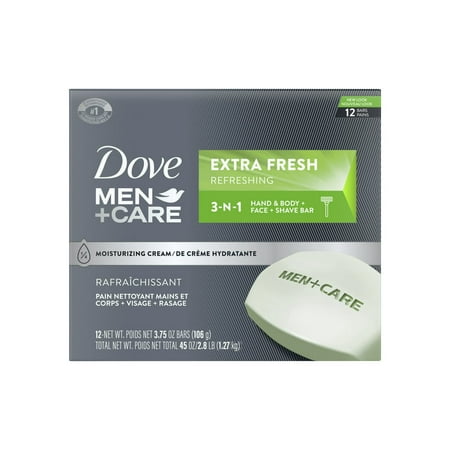 Pack of 2 Dove Men+Care 3-in-1 Moisturizing Body Face & Shave Bar for All Skin Extra Fresh 3.75 oz (12 Bars)
