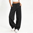 thumbnail image 2 of BXJX Womens Wide Leg Sweatpants, Drawstring Running Casual Elastic Waist Ladies Pants with Pockets Black Size XL, 2 of 9