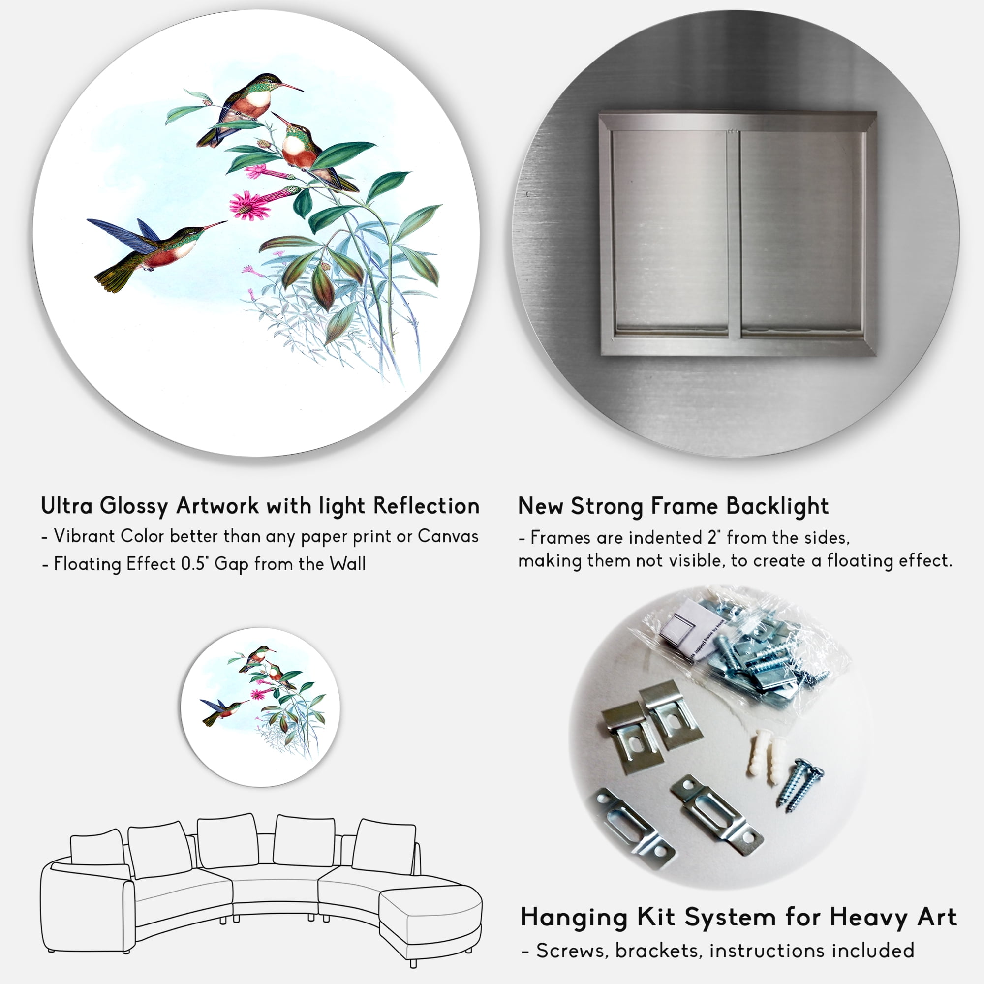 Designart 'Ancient Hummingbird IV' Traditional Circle Metal Wall Art 29x29 - Disc of 29