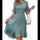 thumbnail image 3 of Vestidos de Mujer de Corta, Cintura Alta, Cuello Redondo, Liso, con Volantes, Gris y Azul, Talla S, 3 of 8
