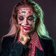 Cosplay Rapper-Inspired Temporary Tattoos – 4-Sheet Face Tattoo Stickers for Men, Women and Kids – Hip-Hop Style Fake Tattoos for Cosplay, Halloween, and Parties