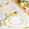 thumbnail image 6 of 600 Ct Gold Dinnerware Set for 100 Guests - Gold Rimmed Disposable Plastic Plates, Includes 100 Dinner & Salad Plates, Cups, Cutlery Set for Wedding Parties, 6 of 6