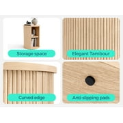 LINSY HOME Fluted Round End Tables for Living Room, Nightstand for Bedroom with with Sliding Tambour Door and Adjustable Shelves, Oak(1 Pcs)