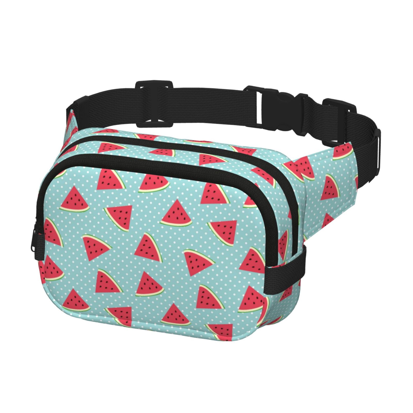 Picia Watermelon Print Square Double-Layer Waist Bag Mini Adjustable Waist Belt Bag Exercise Running Travel Hiking