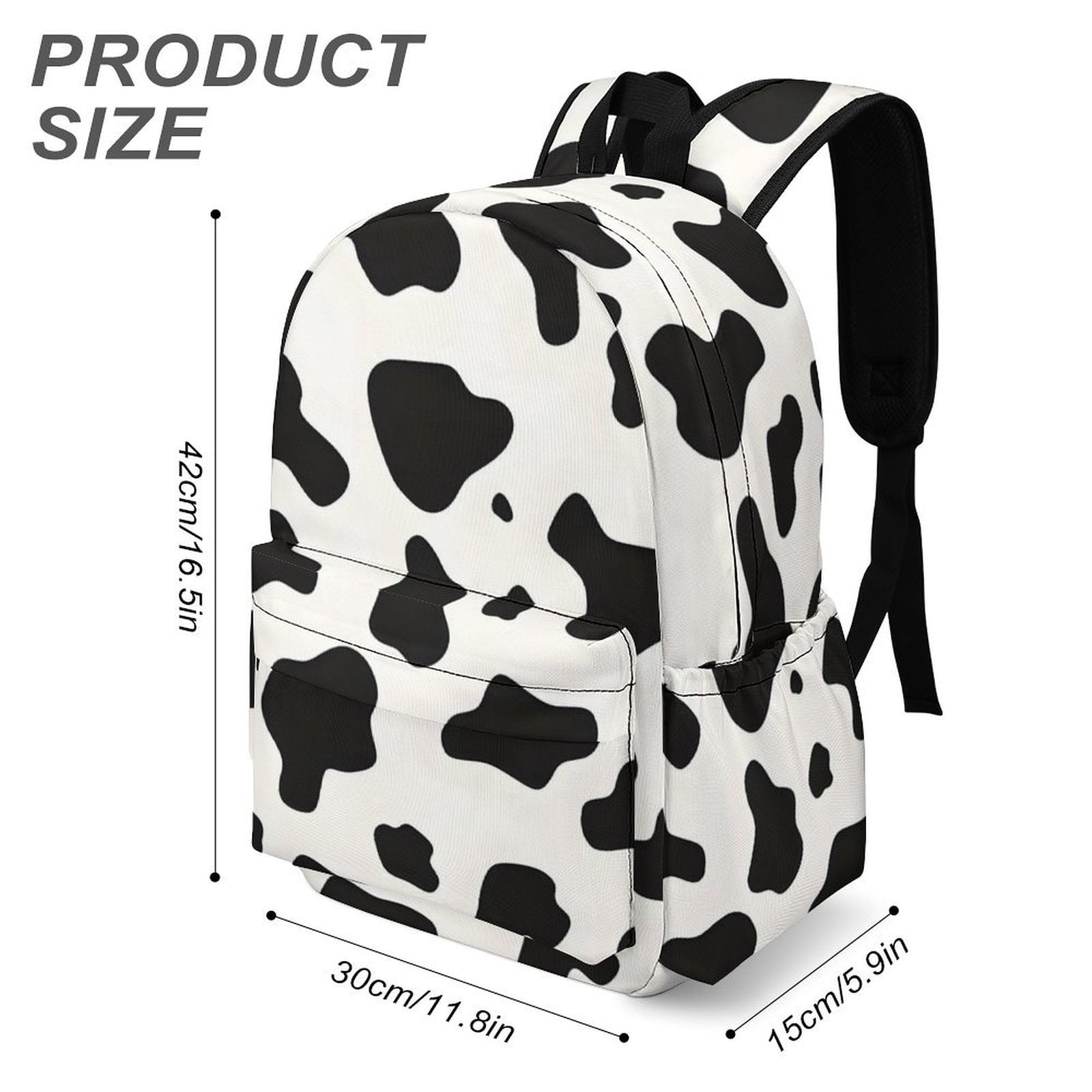 Large Capacity Half Print Backpack 11.8×16.5×5.9in Multifunctional Zipper Design Convenient Switch Simple Cow Print Pattern, Vector Art Style_1