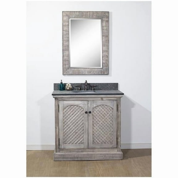 InFurniture WK8136-G-MG TOP 36 in. Rustic Solid Fir Single Sink Vanity in Grey Driftwood With Polished Textured Surface Granite Top-No Faucet