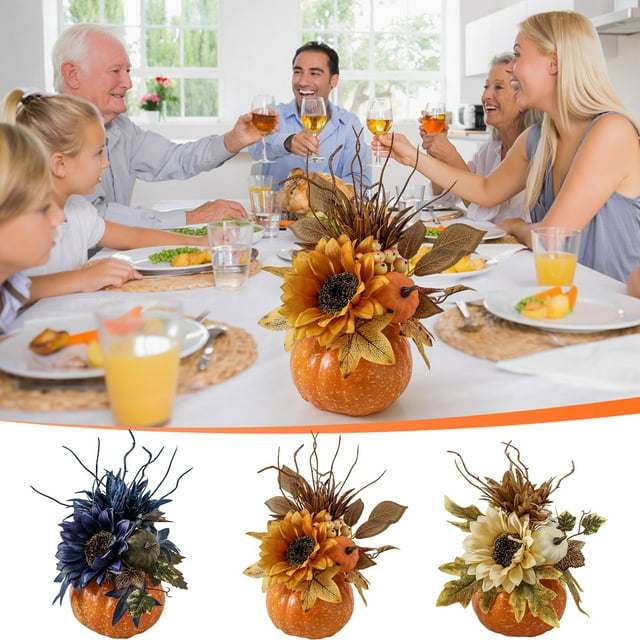 Adorno de Calabaza Grande para Decoración Del Hogar | Decoración de Escritorio para Halloween con Hoja de Arce y Girasol | Espuma 12 X 12 X 25 Cm, 70 G - Yst250702002A