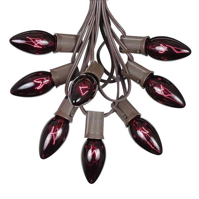 Novelty Lights 25 Foot C9 Twinkle Outdoor Patio Halloween String Light Set, Black Light Purple, Brown Wire, 25 Bulbs