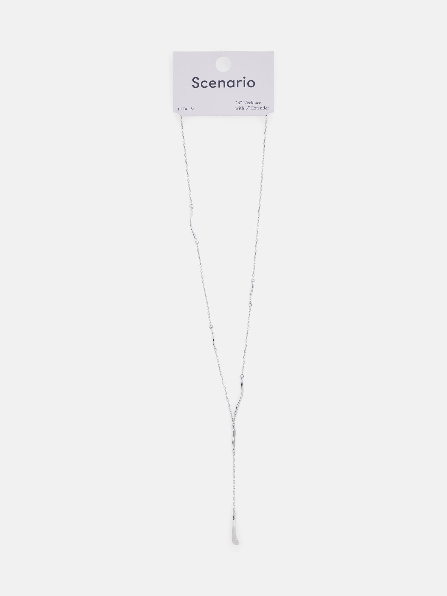 Scenario Women's Rhodium‑Tone Lariat Necklace with Sculptural Bars