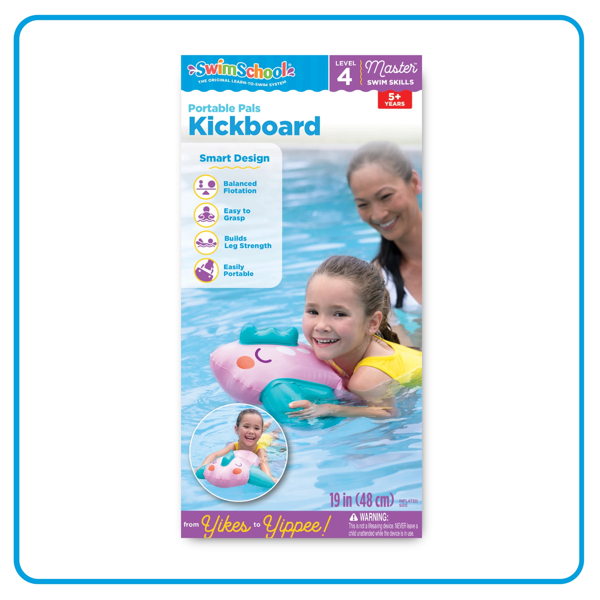 SwimSchool Inflatable Pink Fish Pool Float, Kids Swimming Kickboard, Pool Toy, Ages 5+