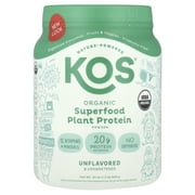 KOS Plant Based Protein Powder, No Erythritol, Unflavored & Unsweetened - USDA Organic Pea Protein Blend, Superfood with Vitamins & Minerals - Dairy Free, Meal Replacement for Women & Men, 20 Servings