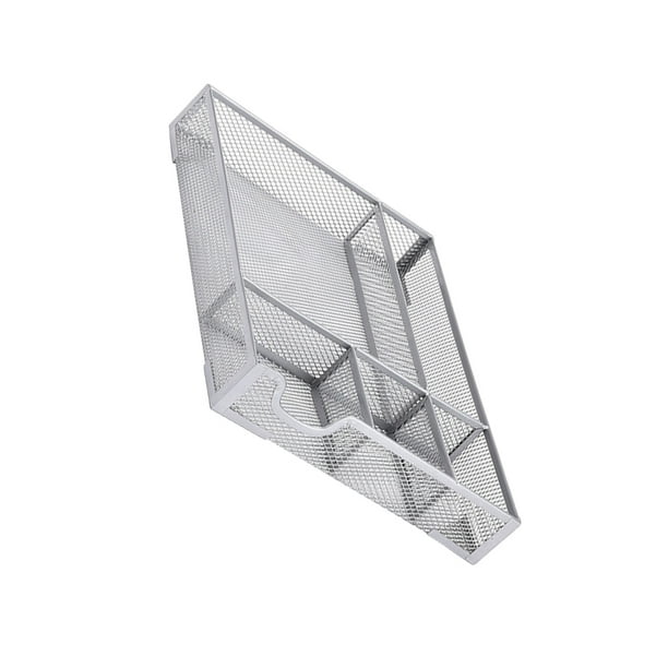 Cateissary Bandeja de metal con rejilla para almacenamiento de papelería elegante y ordenado Marco de almacenamiento de varios compartimentos Carpetas de archivos A5 plateado