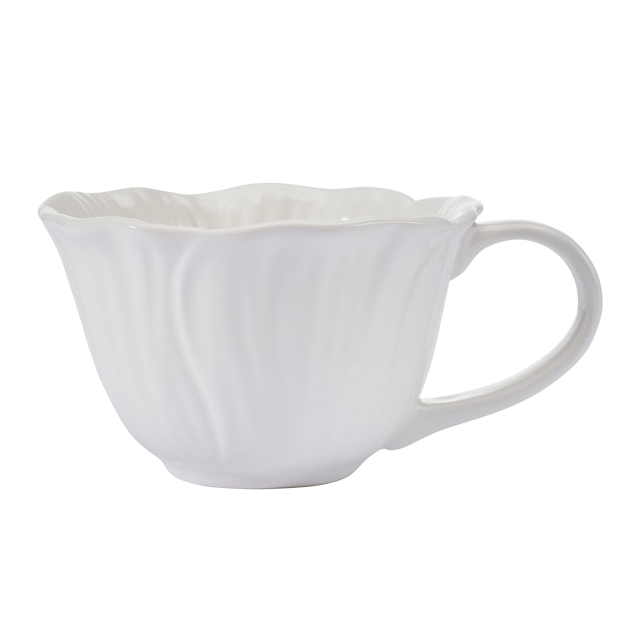 Beautiful by Drew Barrymore Embossed Flower Stoneware 9 fl oz Mug Set, 2 Piece, White