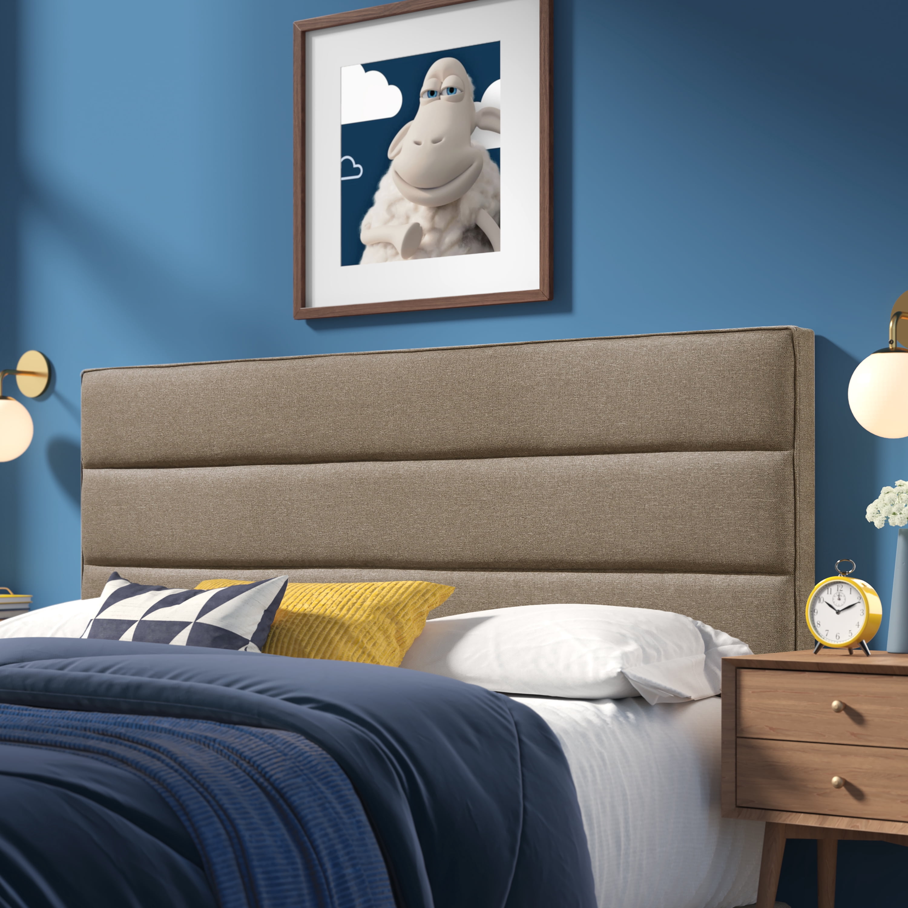 Serta Palisades Tufted Upholstered King Size Adjustable Headboard, Light Brown